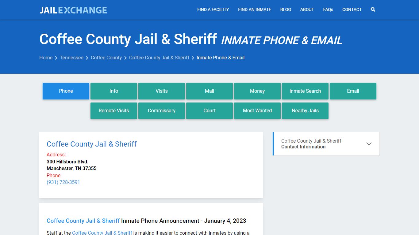 Inmate Phone - Coffee County Jail & Sheriff, TN - Jail Exchange