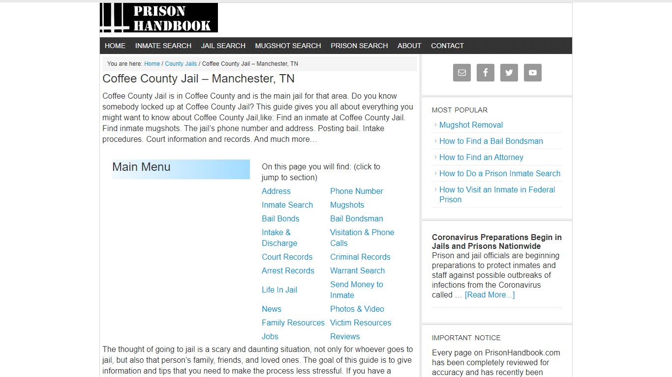 Coffee County Jail – Manchester, TN - Prison Handbook